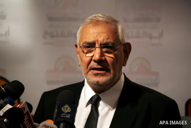 Egyptian presidential candidate Abdel-Moneim Abolfotoh speaks at a press conference in Cairo, Egypt, Monday, May 28, 2012. Three top candidates in Egypt's presidential race have filed appeals to the election commission,...