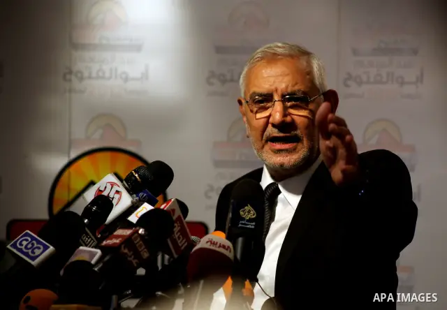 Egyptian presidential candidate Abdel-Moneim Abolfotoh speaks at a press conference in Cairo, Egypt, Monday, May 28, 2012. Three top candidates in Egypt's presidential race have filed appeals to the election commission,...