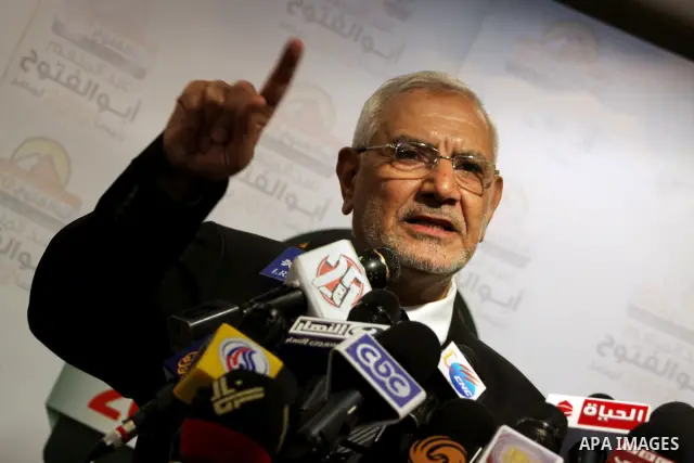 Egyptian presidential candidate Abdel-Moneim Abolfotoh speaks at a press conference in Cairo, Egypt, Monday, May 28, 2012. Three top candidates in Egypt's presidential race have filed appeals to the election commission,...