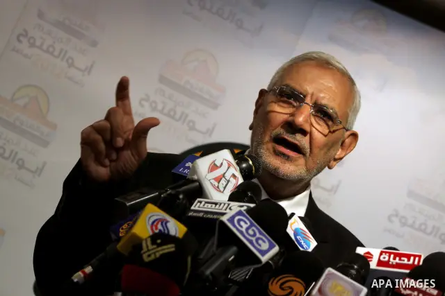 Egyptian presidential candidate Abdel-Moneim Abolfotoh speaks at a press conference in Cairo, Egypt, Monday, May 28, 2012. Three top candidates in Egypt's presidential race have filed appeals to the election commission,...