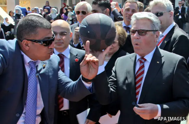 German Federal President Joachim Gauck, and his partner Daniela Schadt, take part during Opening Ceremony of Palestinian school in the Burin Village near the West Bank City of Nablus, 31 May 2012. The German head of stat...