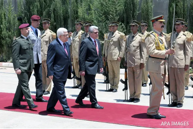 Palestinian President Mahmoud Abbas (Abu Mazen) meets with German President Joachim Gauck ,in the West Bank City of Ramallah, on May 31, 2012. Photo by Thaer Ganaim