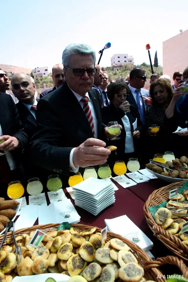German President Joachim Gauck attend the inauguration ceremony of a German-funded girls' school West Bank village of Burin, south of Nablus, on May 31, 2012 . Photo by Wagdi Eshtayah