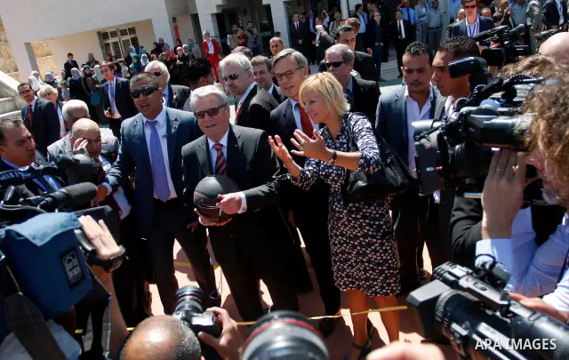 German President Joachim Gauck attend the inauguration of a German-funded girls' school in the West Bank village of Burin, south of Nablus, on May 31, 2012 . Photo by Wagdi Eshtayah