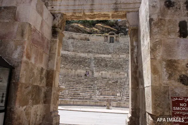 Foreign tourists in the Roman amphitheatre in Amman, Jordan, June 2, 2012. Amphitheatre of the most important Roman monuments in Amman, was built 161 years AD. Photo by Issam Rimawi