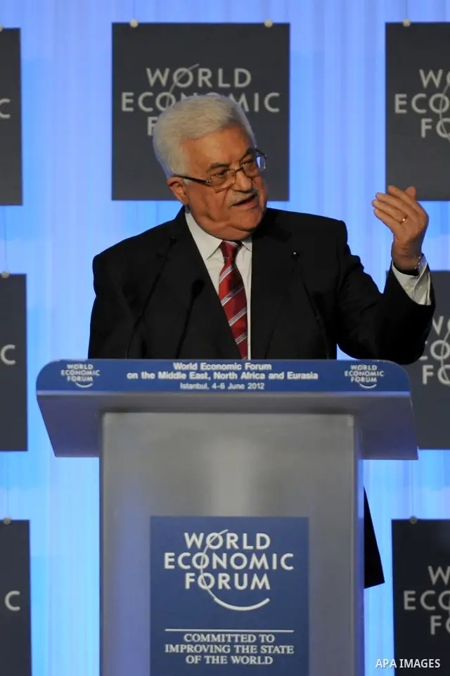 Palestinian President Mahmoud Abbas gives a speech on the fisrt day of the two-day World Economic Forum on the Middle East, North Africa and Eurasia at the Swissotel in Istanbul, on June 5, 2012. Photo by Thaer Ganaim