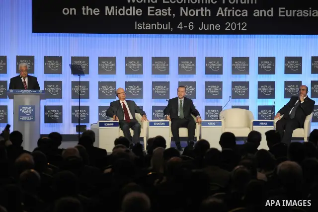 Palestinian President Mahmoud Abbas gives a speech on the fisrt day of the two-day World Economic Forum on the Middle East, North Africa and Eurasia at the Swissotel in Istanbul, on June 5, 2012. Photo by Thaer Ganaim