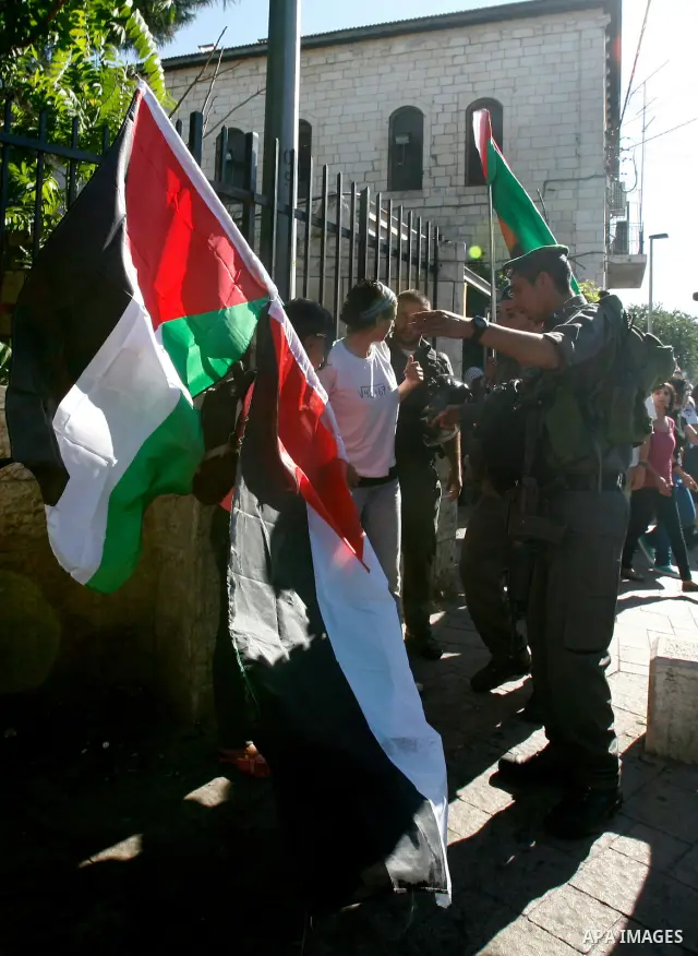 Mounted Israeli police break up a Palestinian protest during a demonstration marking the 'Naksa Day' at the Damascus Gate on 05 June 2012. Naksa Day is the annual day of commemoration for the Palestinian people of the di...