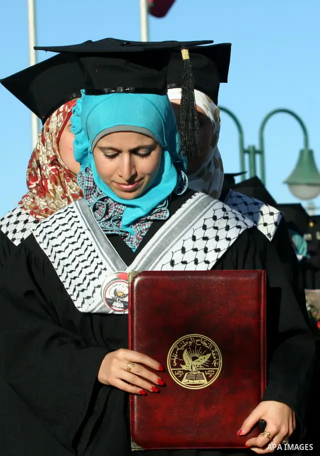 Palestinian students celebrate during the 32nd Graduation Ceremony at Al - Najah University in The West Bank City of Nablus on 07 June 2012. Al - Najah University is a Palestinian non-governmental public university gover...