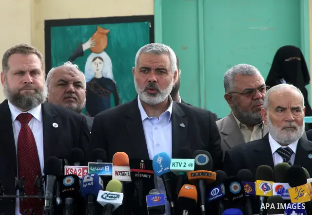 Palestinian Prime Minister in Gaza Strip, Ismail Haniya speaks press conference during visiting students as they sit for their final high school exams, known as "Tawjihi", in Gaza City on June 09, 2012. Photo by Yasser F...