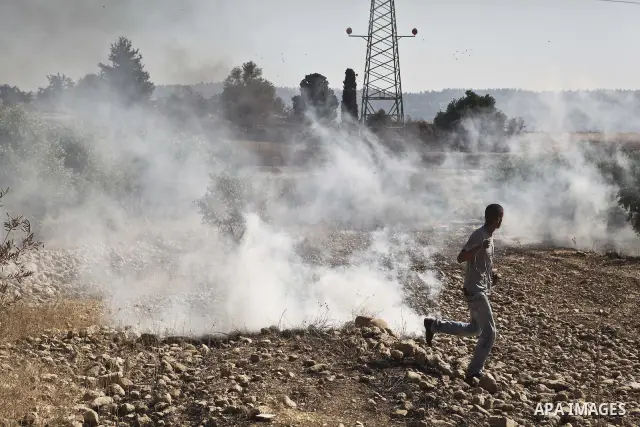 June 9, 2012 - Beit Nuba, West Bank - On the 45th commemoration of Naksa, the Popular Struggle Coordination Commitee have organized a march toward the Latroon destroyed villages of Yalu, Omwas and Beit Nuba. .Clashes wit...