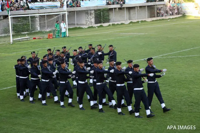 Graduating police officers march during a ceremony at the police academy in Gaza City on June 13, 2012, making them the first batch of officers to graduate after four years of training under the Hamas leadership. Hamas h...