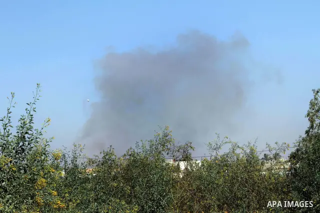 Smoke is rising during raids of Israeli helicopters and tanks on Khuza'a town , in the east of Khan Younis city in the south of gaza strip, on 14 June 2012. Palestinian medical sources confirmed the presence of injuries...