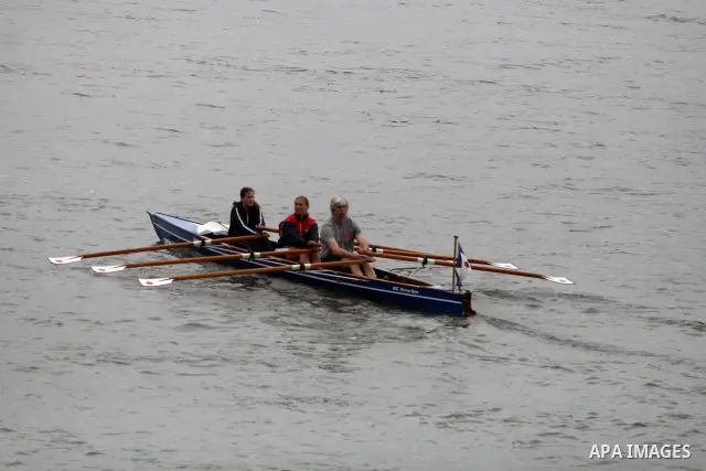Germans practice rowing at the river Rhine near the city of Bonn in Germany on 15 June 2012. The Rhine is one of the longest and most important rivers in Europe. It runs for over 1,232 km .Rhine flows through six countri...
