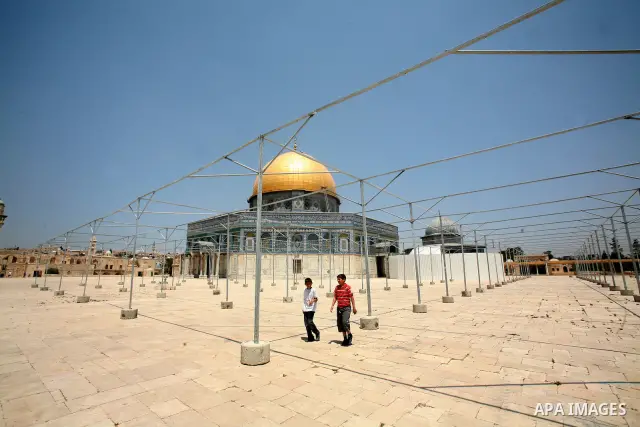A general view in the Al-Aqsa mosque preparation for summer camps in the old city of Jerusalem on 19 June 2012. Photo by Mahfouz Abu Turk
