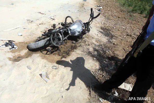 A motorcycle of Mohammed Abu Maleg that was hit in an Israeli air strike in Dir al-Balah in the central Gaza Strip June 19, 2012. An Israeli army statement said the Israeli air force targeted Palestinian militants in the...