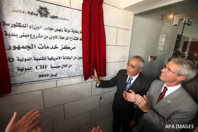 Palestinian Prime minister Salam Fayyad, attends the opening of service center of public in the West Bank city of Jericho on June 20, 2012.. Photo by Mustafa Abu Dayeh