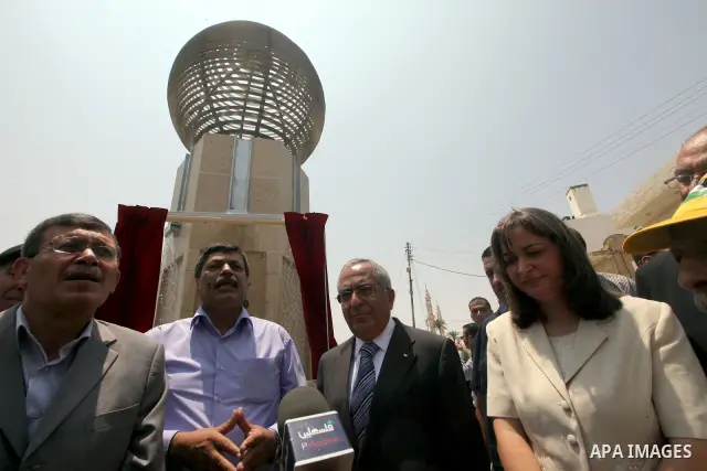 Palestinian Prime minister Salam Fayyad, attends the opening of Freedom Square in the West Bank city of Jericho on June 20, 2012.. Photo by Mustafa Abu Dayeh
