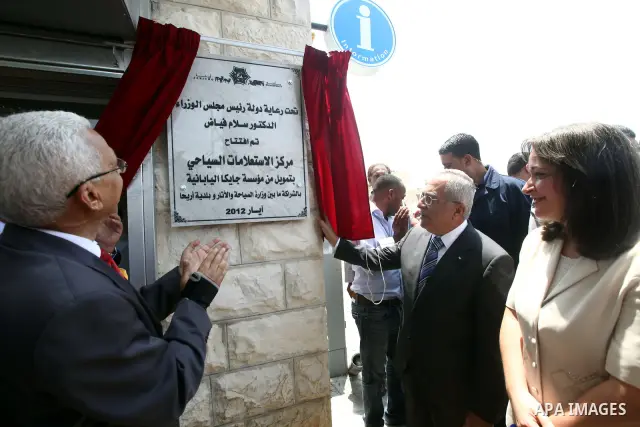Palestinian Prime minister Salam Fayyad, attends the opening of Information center of tourist in the West Bank city of Jericho on June 20, 2012.. Photo by Mustafa Abu Dayeh