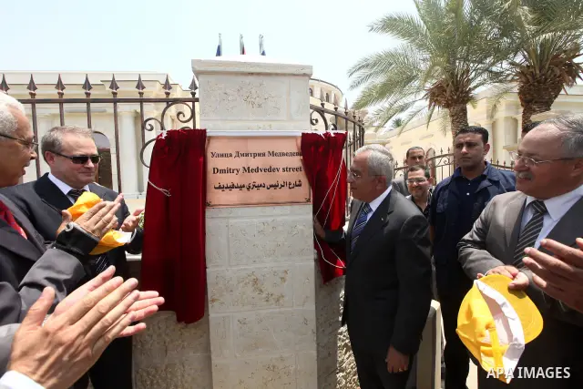 Palestinian Prime minister Salam Fayyad, attends the opening of Street, President Medvedev in the West Bank city of Jericho on June 20, 2012.. Photo by Mustafa Abu Dayeh