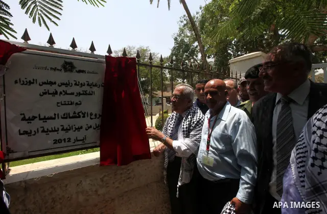 Palestinian Prime minister Salam Fayyad, attends the opening of A Gemayzeh Street and the project of Tourist kiosks in the West Bank city of Jericho on June 20, 2012.. Photo by Mustafa Abu Dayeh