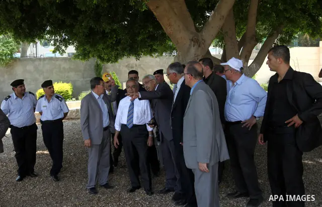Palestinian Prime Minister Salam Fayyad, visits Ein Sultan spring water and sets the corner stone in the West Bank city of Jericho on June 20, 2012.. Photo by Mustafa Abu Dayeh