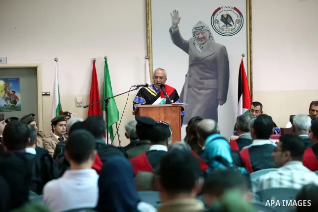 Palestinian Prime Minister, Salam Fayyad attends the graduation ceremony of the al-Estiqlal University in the West Bank city of Jericho on June 20, 2012. Photo by Mustafa Abu Dayeh