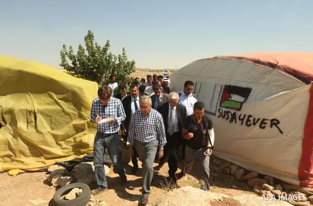 Palestinian Prime Minister, Salam Fayyad visits Khirbet Susiya, in the West Bank on June 24, 2012. Photo by Mahmoud Hrebat