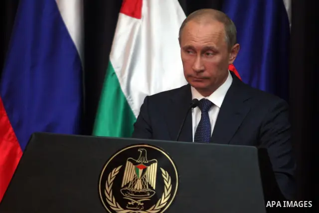 Palestinian Authority President Mahmud Abbas, and Russia's President Vladimir Putin hold a joint news conference in the West Bank Biblical town of Bethlehem on June 26, 2012, during a rare trip aimed at boosting Russia's...