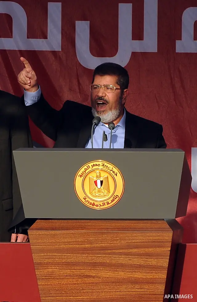 Egyptian President-elect Mohamed Morsi delivers a speech in Tahrir square, Cairo, Egypt, 29 June 2012. Media reports stated Morsi said on 29 June that people power was the basis of his authority as the country's first ci...