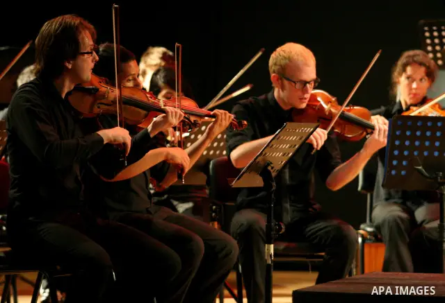 Europe and America musicians band during their presentation at Al Najah University in Nablus in the West Bank, on July, 02 2012. Photo by Nedal Eshtayah