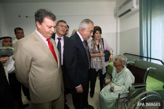 Palestinian Prime Minister Salam Fayyad during the opening of the care for the elderly Center "House of Grandparents", in the West Bank city of Jerico, on 04 July 2012. Photo by Mustafa Abu dayeh