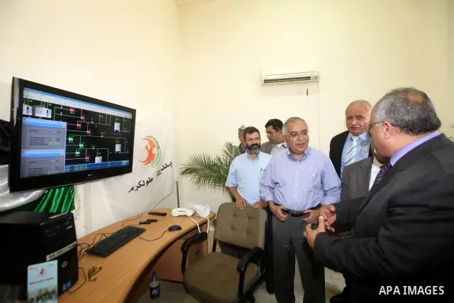 Palestinian Prime Minister Salam Fayyad opens Remote control project for water, pumps and wells systems in the West Bank city of Tulkarm on 05 July 2012. Photo by Mustafa Abu Dayeh