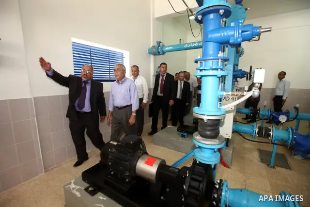 Palestinian Prime Minister Salam Fayyad opens Remote control project for water, pumps and wells systems in the West Bank city of Tulkarm on 05 July 2012. Photo by Mustafa Abu Dayeh