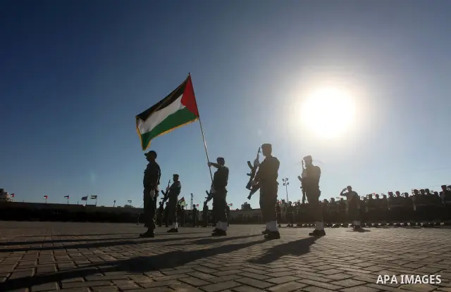 Graduating Hamas's police officers stand to attention during a ceremony in Gaza City on July 05, 2012. Hamas has governed the Gaza Strip since June 2007, after it won a majority of seats in the Palestinian Parliament in...
