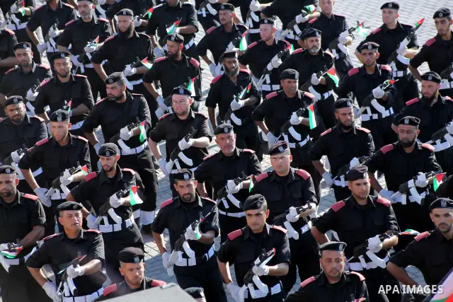 Graduating Hamas's police officers march during a ceremony in Gaza City on July 05, 2012. Hamas has governed the Gaza Strip since June 2007, after it won a majority of seats in the Palestinian Parliament in the January 2...