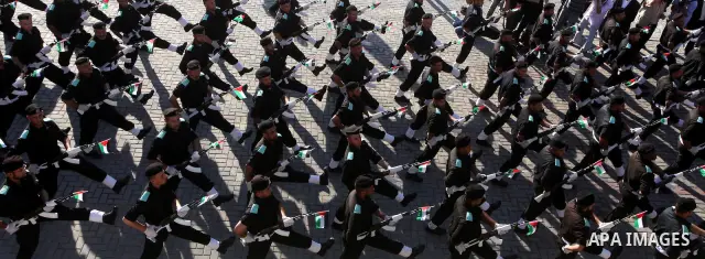 Graduating Hamas's police officers march during a ceremony in Gaza City on July 05, 2012. Hamas has governed the Gaza Strip since June 2007, after it won a majority of seats in the Palestinian Parliament in the January 2...