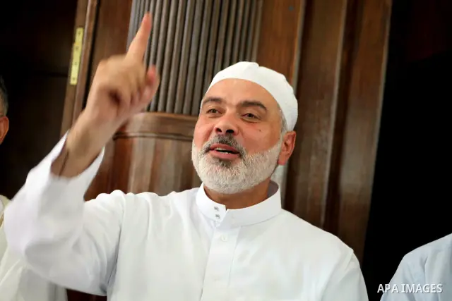 Palestinian Prime Minister in Gaza Ismail Haniyeh attends Friday prayer in Deir al-Balah in the center of Gaza Strip on 06 July 2012. A Palestinian official said Thursday, July 5, 2012 that Gaza's prime minister will hea...