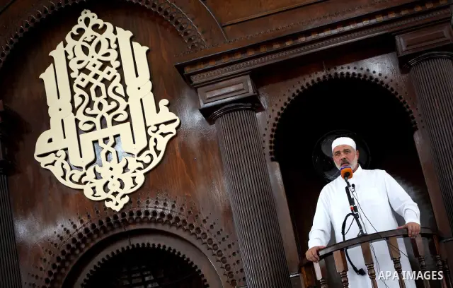 Palestinian Prime Minister in Gaza Ismail Haniyeh speaks during Friday prayer in Deir al-Balah in the center of Gaza Strip on 06 July 2012. A Palestinian official said Thursday, July 5, 2012 that Gaza's prime minister wi...