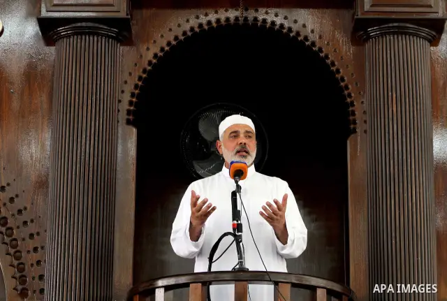 Palestinian Prime Minister in Gaza Ismail Haniyeh speaks during Friday prayer in Deir al-Balah in the center of Gaza Strip on 06 July 2012. A Palestinian official said Thursday, July 5, 2012 that Gaza's prime minister wi...