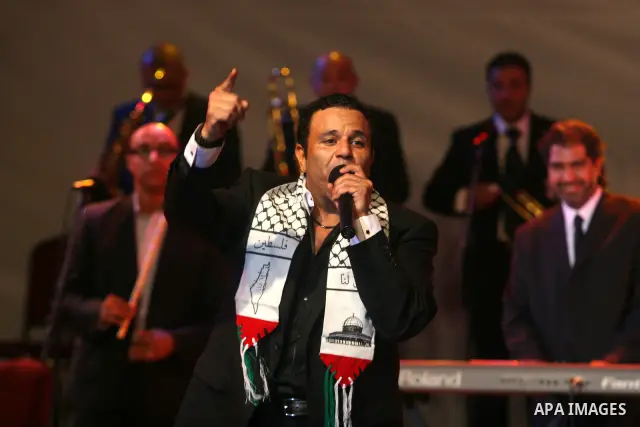 Egyptian singer Mohamed Fouad during a concert at the Palestine International Festival for singing and music in the West Bank city of Ramallah, on July 7, 2012. Photo by Issam Rimawi
