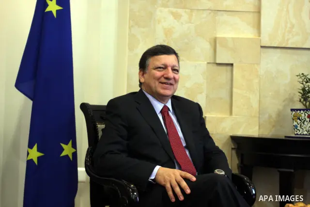 Palestinian Prime Minister Salam Fayyad, meets European Commission President Jose Manuel Barroso in the West Bank city of Ramallah July 8, 2012, as part of his first trip to Israel and the Palestinian territories. Photo...