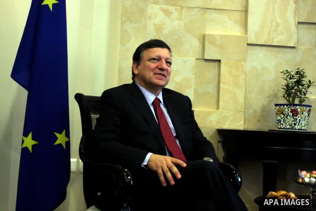 Palestinian Prime Minister Salam Fayyad, meets European Commission President Jose Manuel Barroso in the West Bank city of Ramallah July 8, 2012, as part of his first trip to Israel and the Palestinian territories. Photo...