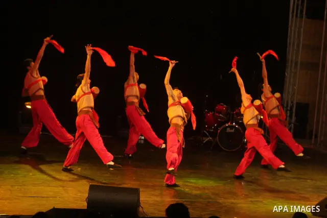 Dancers from China Disabled People's Performing Art Troupe, perform a show called ''My Dream'' during the last day of Palestine International Festival in the West Bank city of Ramallah on July 8, 2012. Photo by Issam Rim...