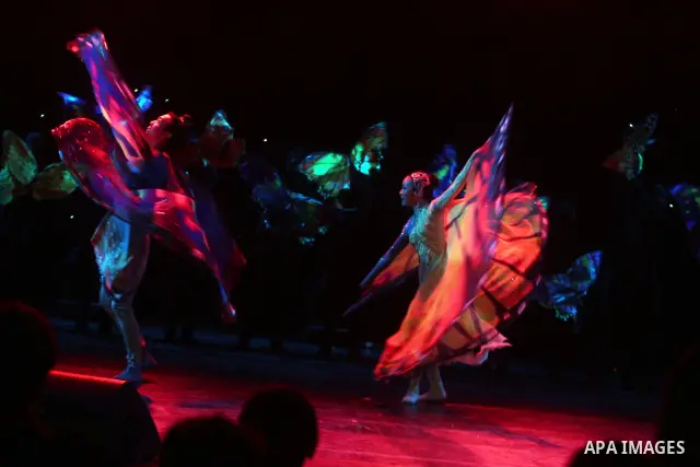 Dancers from China Disabled People's Performing Art Troupe, perform a show called ''My Dream'' during the last day of Palestine International Festival in the West Bank city of Ramallah on July 8, 2012. Photo by Issam Rim...