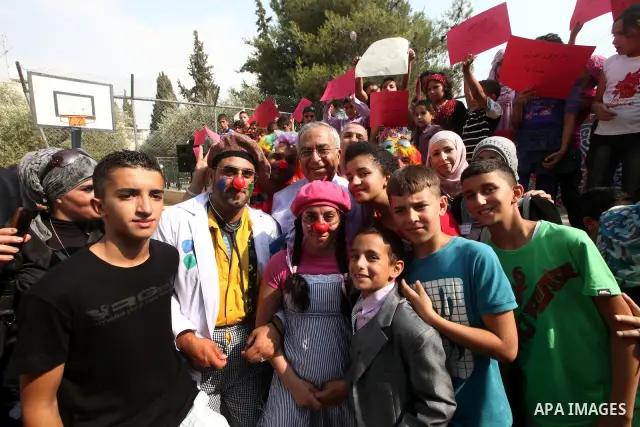 Palestinian Prime Minister Salam Fayyad attends celebrate in the opening of "Tree of Wishes" for the children of cancer patients Beit Jala city in the West Bank on 10 July 2012. Photo by Mustafa Abu Dayeh