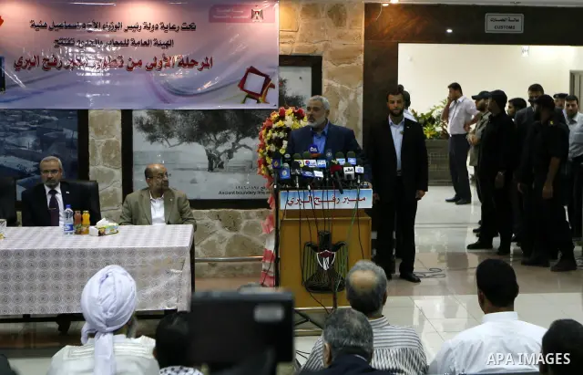 Palestinian Prime Minister in the Gaza Strip, Ismail Haniyeh visits Rafah border crossing in southern Gaza Strip, on July 11 2012. Islamic Relief provided million for the reconstruction of the Rafah border crossing betwe...