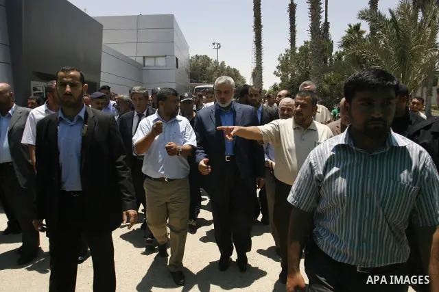 Palestinian Prime Minister in the Gaza Strip, Ismail Haniyeh visits Rafah border crossing in southern Gaza Strip, on July 11 2012. Islamic Relief provided million for the reconstruction of the Rafah border crossing betwe...