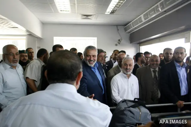 Palestinian Prime Minister in the Gaza Strip, Ismail Haniyeh visits Rafah border crossing in southern Gaza Strip, on July 11 2012. Islamic Relief provided million for the reconstruction of the Rafah border crossing betwe...