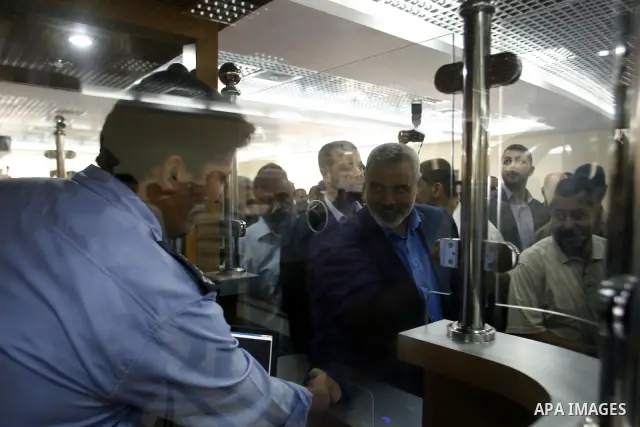 Palestinian Prime Minister in the Gaza Strip, Ismail Haniyeh visits Rafah border crossing in southern Gaza Strip, on July 11 2012. Islamic Relief provided million for the reconstruction of the Rafah border crossing betwe...